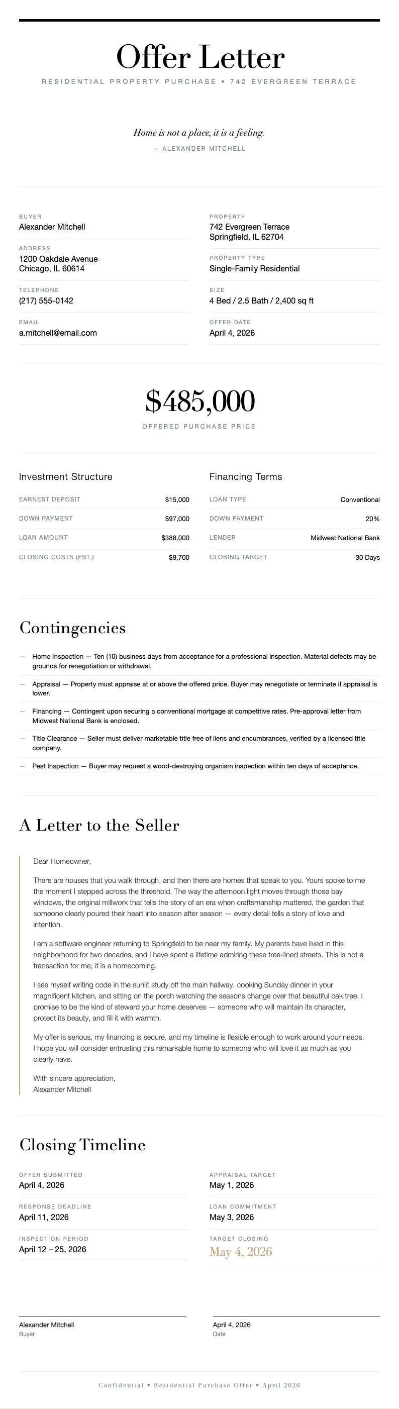 Fashion lookbook house offer letter